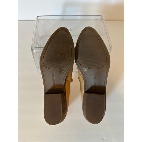 Lucky Brand Mahzan Pointed Toe Bootie Loafers Slip-On Stacked Heel Tan Sz 6 - Picture 10 of 11